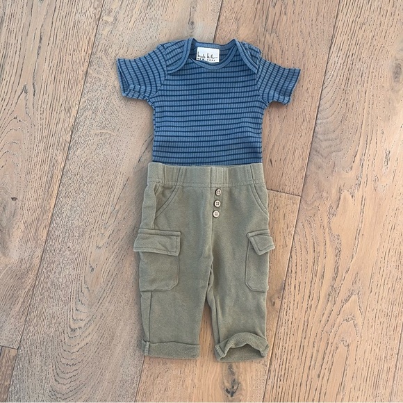 4 piece 0-3 month outfit bundle Old Navy Organic Cotton Ribbed Striped Blue Tan - Picture 16 of 16